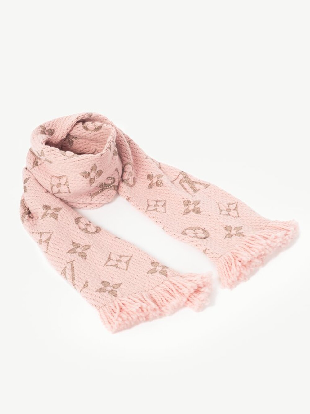 Louis Vuitton Logomania Rose Ballerine Wool Monogram Fringe Scarf